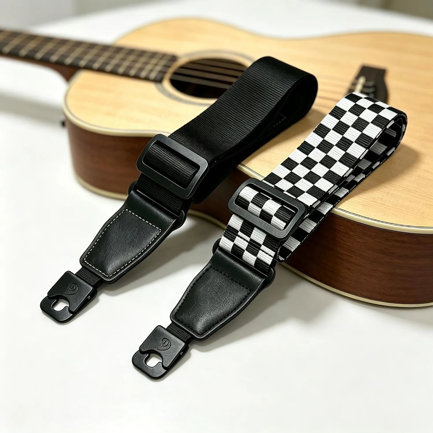 Premium Quick-Release Anti-Drop Guitar Strap, Black White Grid Design