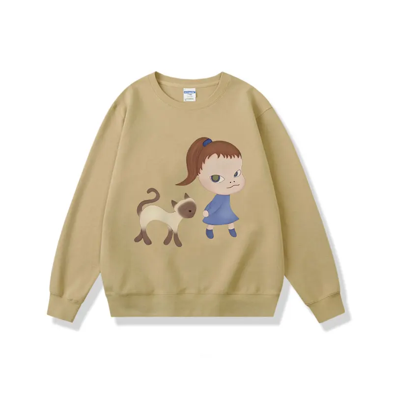 

Yoshitomo Nara Girl and Cat Graphic Sweatshirt Men Women Casual Oversized Pullover Unisex Cute Kawaii Art Aesthetic Sweatshirts