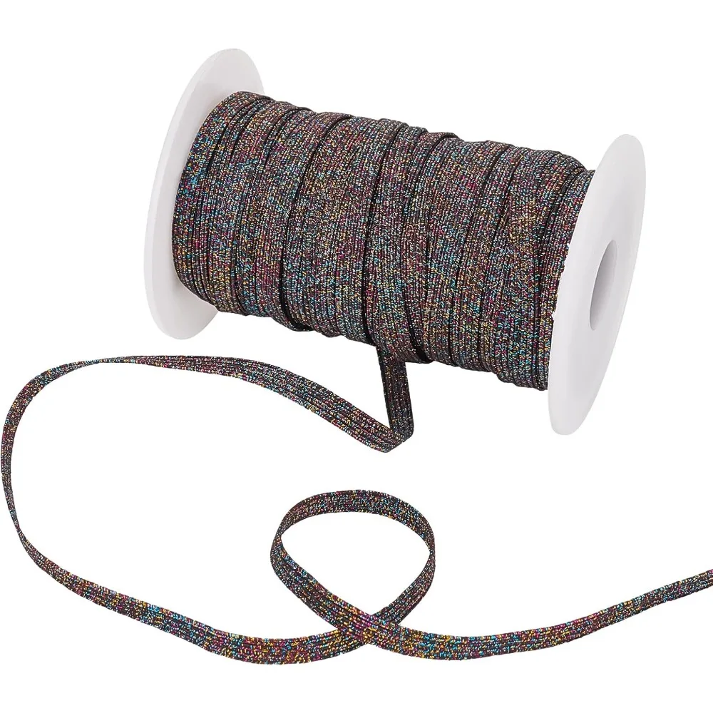 글리터 파우더가 포함된 폴리에스테르 탄성 코드, 평평한 다채로운 색상, 6mm,..