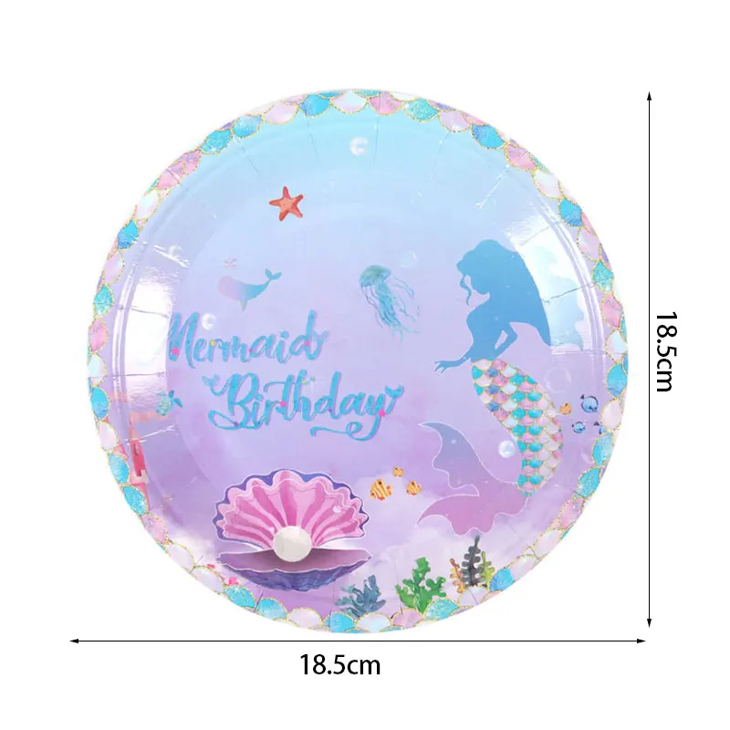 Mermaid Party Supplies Set - Disposable Plates Cups Napkins for Girls Birthday  Baby Shower