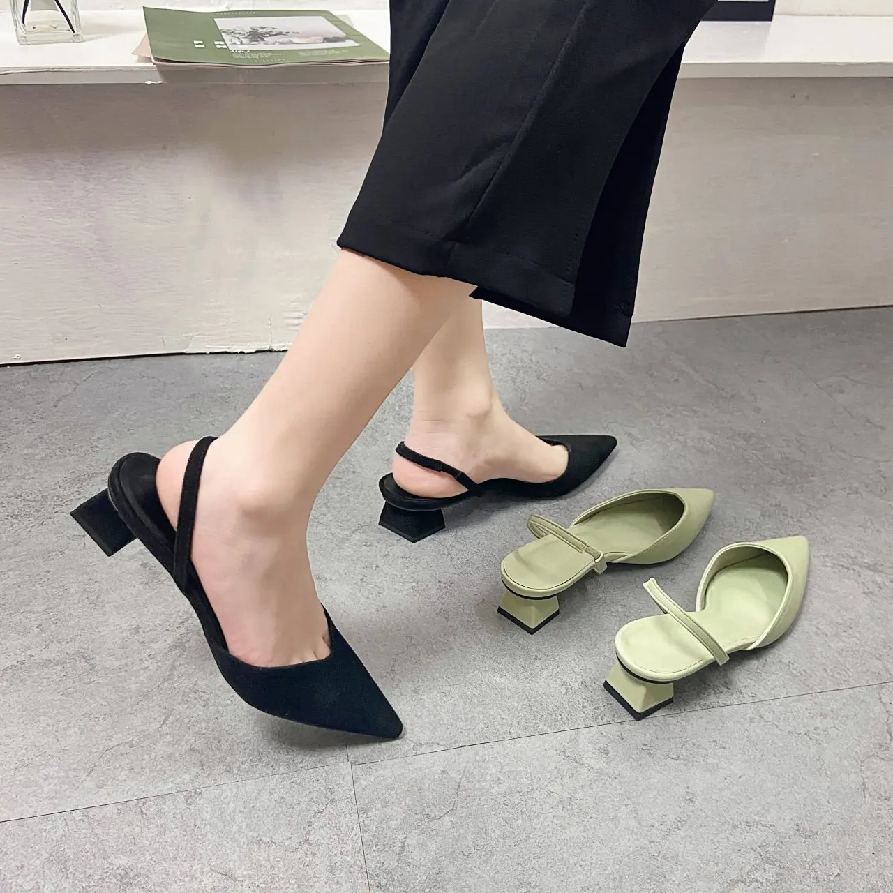2024 sommer Neue Spitzen Kopf Zurück Reise Mid-ferse Sandalen für Frauen Baotou Mode Schuhe Starke Ferse Sandalen – Detail 12