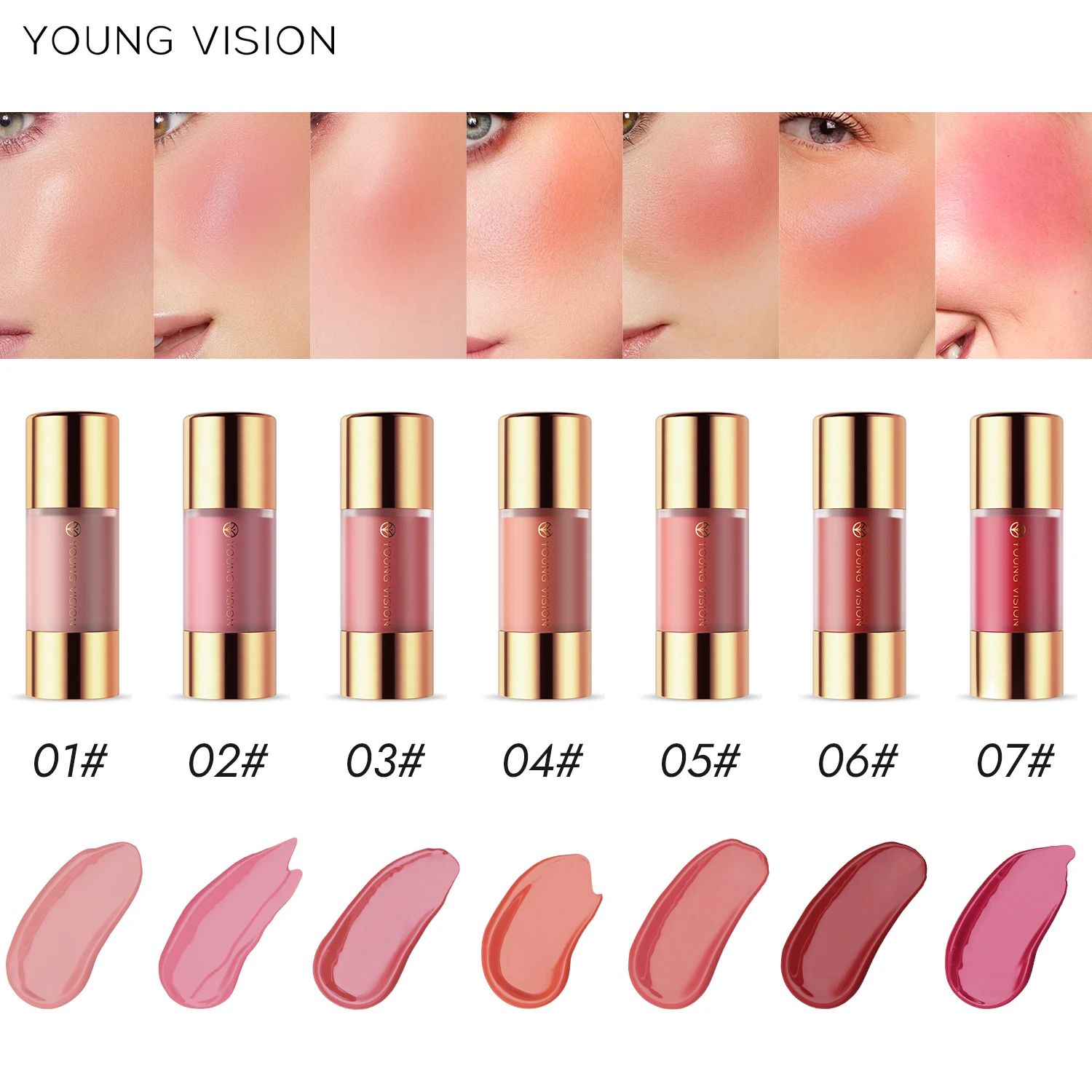 YOUNG VISION 8 colors long-lasting Bottom press moisturizing easy makeup blush pencil solid creamy Liquid blusher blush stick liquid blush blush cream cream blusher facial blusher