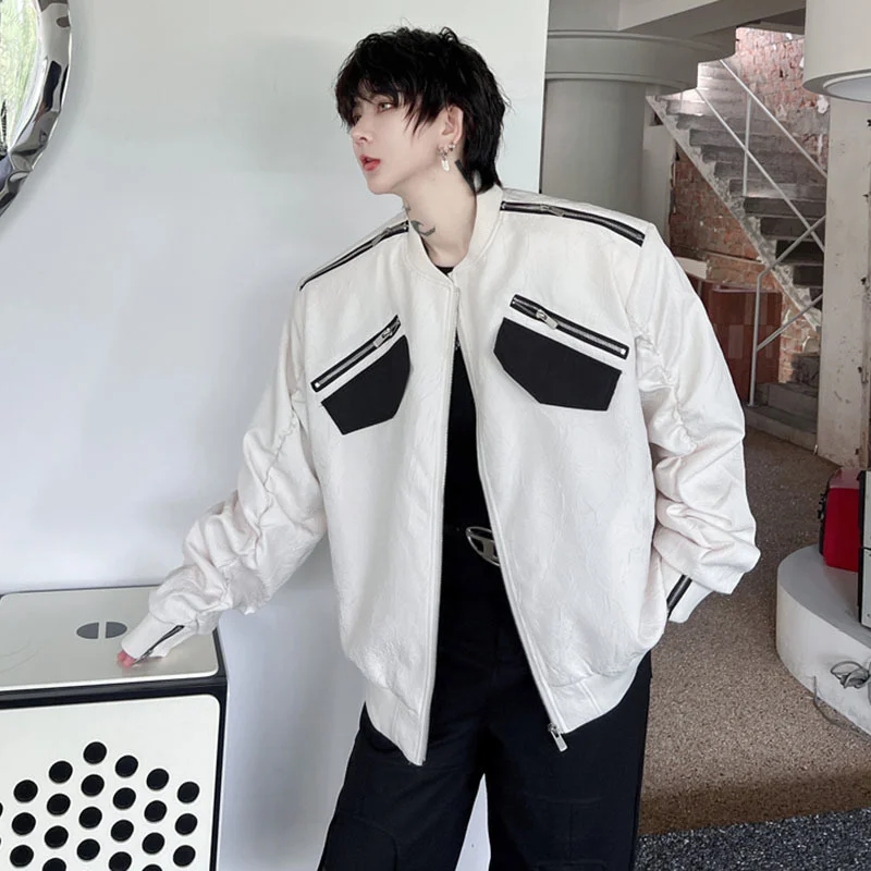 

SYUHGFA Autumn Jackets Men's Korean Fashion Coats Stitching Color Zipper Pockets Outerwear Male Casual 2024 Stylish New Top