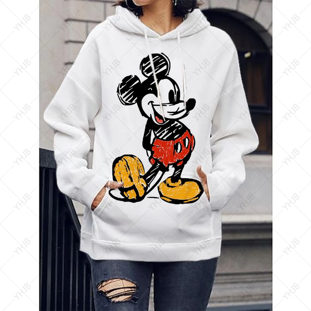 

Women's Hoodies Tops Long Sleeve blouse Spring Fashion Disney Mickey Mouse Print Sweatshirts Casual Loose Hooded Sweatshirt