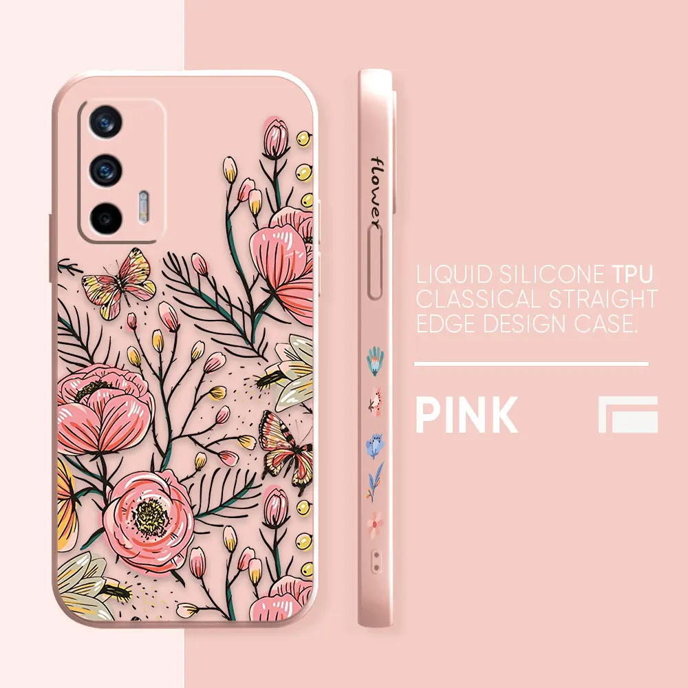 Case For OPPO Realme 9 8 8I 7 6 5 C21 GT NEO 2 3 5 V15 V25 Colour Simple Liquid Silicone Case The Most Beautiful Flower