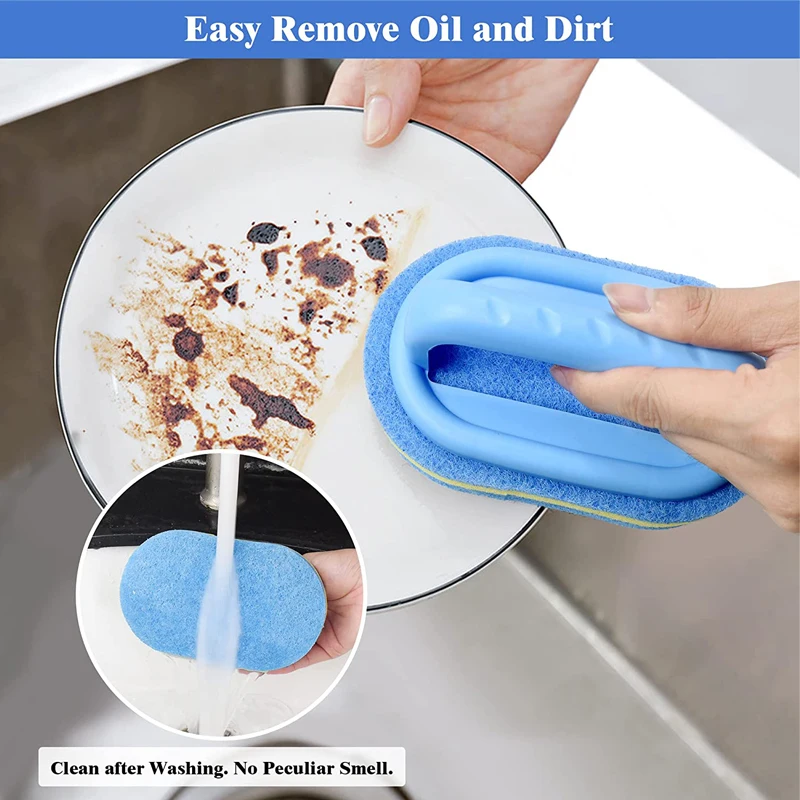 1pc Kitchen Sponge Wipe With Handle Cleaning Brush Bathroom Tile Glass  Cleaning Sponge Thickening Stain Removal Clean Brush