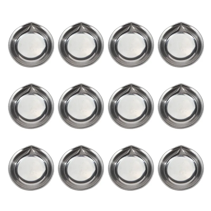 12PCS 스테인레스 스틸 팔레트 컬러 믹서 금속 컬러 홀더 간단한 소형 팔레트 그릇 트레이 컵 용품 그림 도구