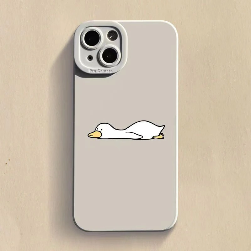 Cute Cartoon Lying Flat Duck Phone Case For iPhone 15 Pro Max 11 12 Mini 13 14 Pro Max X XS XR 7 8 14 15Plus Soft Silicone Cover