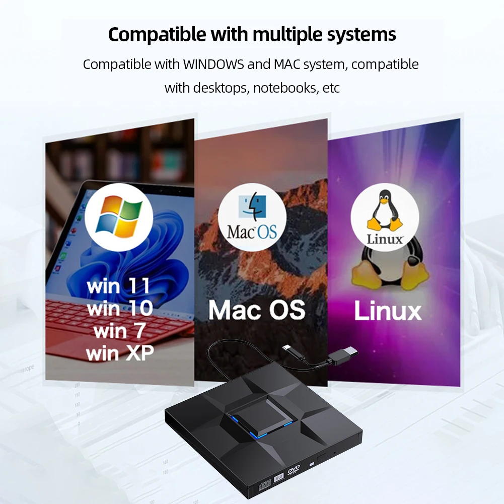 외장 CD/DVD 드라이브, USB 3.0 C 타입 DVD 드라이브 플레이어, DVD/CD-RW 광학 디스크 드라이브, 노트북 데스크탑용 휴대용 CD DVD 버너
