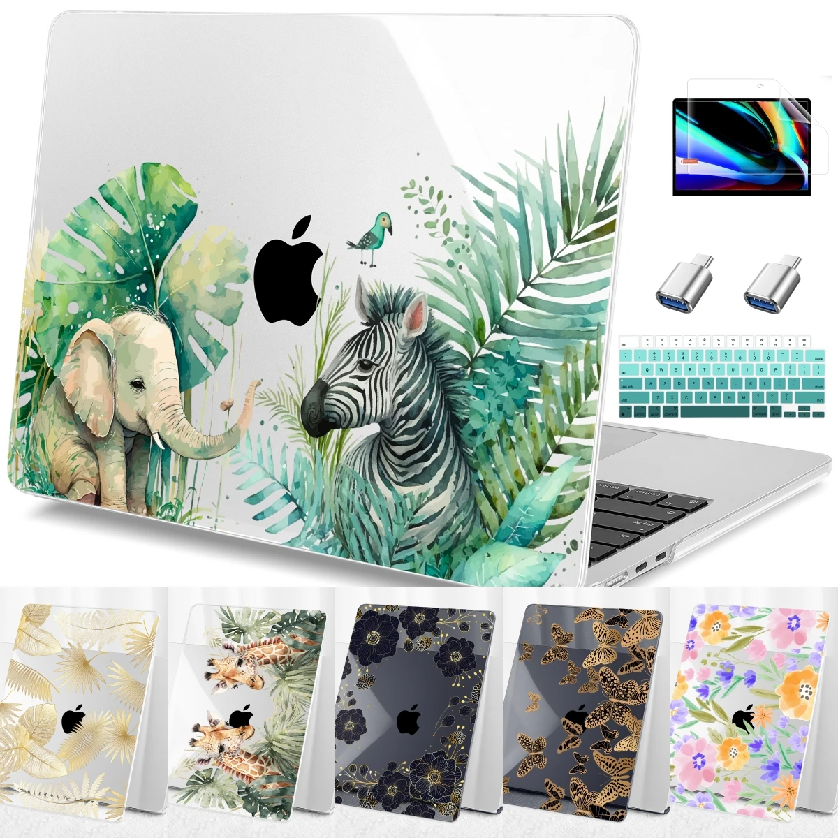 Estojo Padrão Zebra e Elefante para Macbook Air 13 15 A2681 A2941 m2 Pro 13 14 16 A2338 A2779 A2442 m1 ar 13 A2337 Retina 12