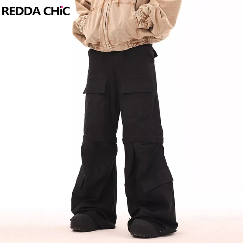 

REDDACHIC Detachable Wide Leg Cargo Pants for Men Adjustable Low Waist Multi-pocket Loose Casual Pants Music Festival Streetwear