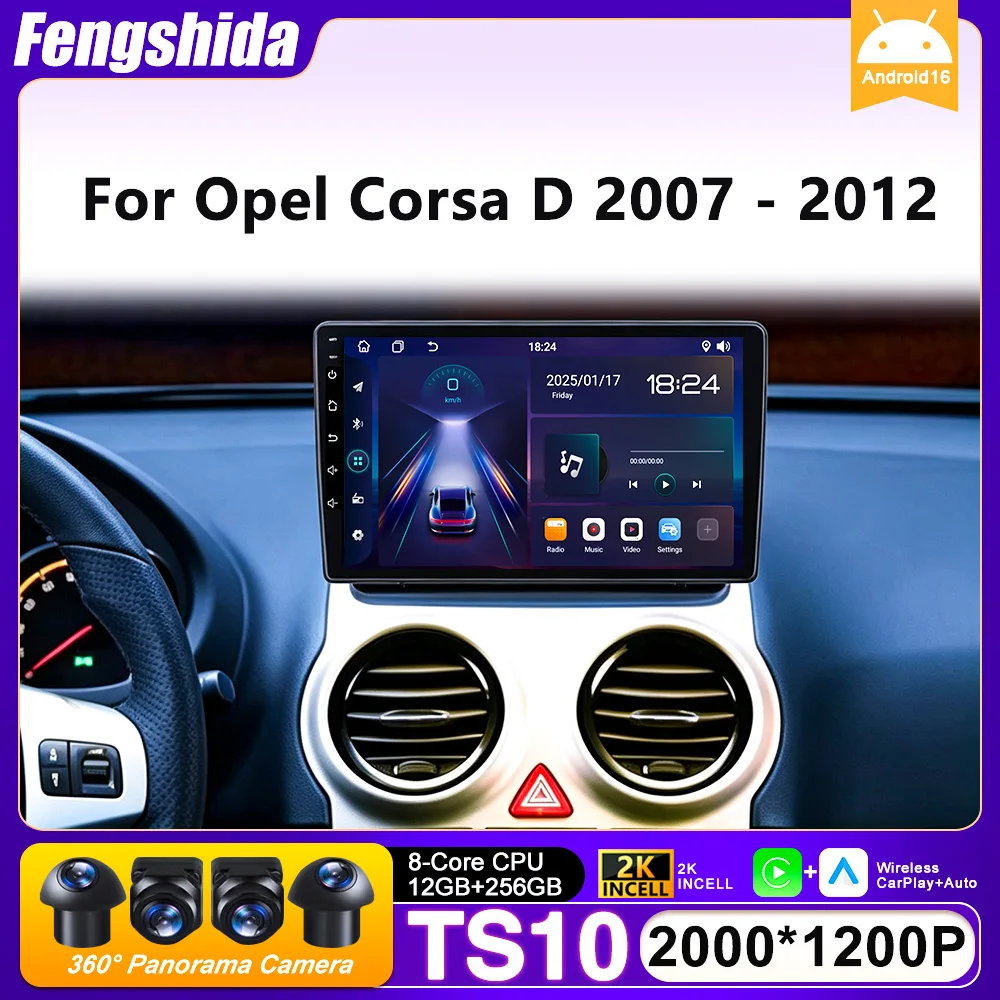 Radio para Auto Android 16 para Opel Corsa D 2007 - 2012, Navegación GPS, Android Auto, Carplay, Wifi, Video, Pantalla Estéreo, Sin 2din 1