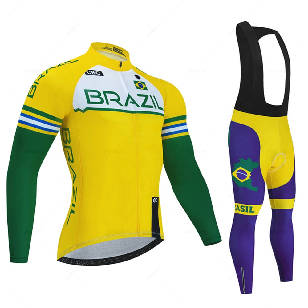 Brazil Summer Long Sleeve Cycling Clothing Set Team Jersey Men Suit Breathable Outdoor Bike MTB Clothing Paded Ciclismo Maillot 6