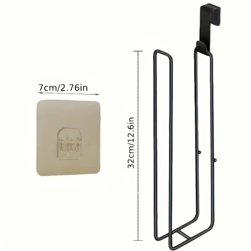Black Iron Toilet Paper Holder With Towel Bar No Drill Wall Mount Image 2