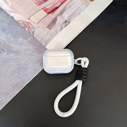 Minimalist Semi - Transparent Earphone Cover Case with Woven Lanyard and Pendant - AirPods 4 (WHITE)