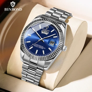 BINBOND B7012 Mens Fashion Business Sports Quartz Watch 30M Waterproof Luminous Classic Calendar Creative Clock Mens Wristwatch