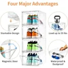 12 Pack Thicken Sturdy Clear Shoe Storage Organizer with Magnetic Door, Shoes Boxes Clear Plastic Stackable for Closet,Shoe Rack 5