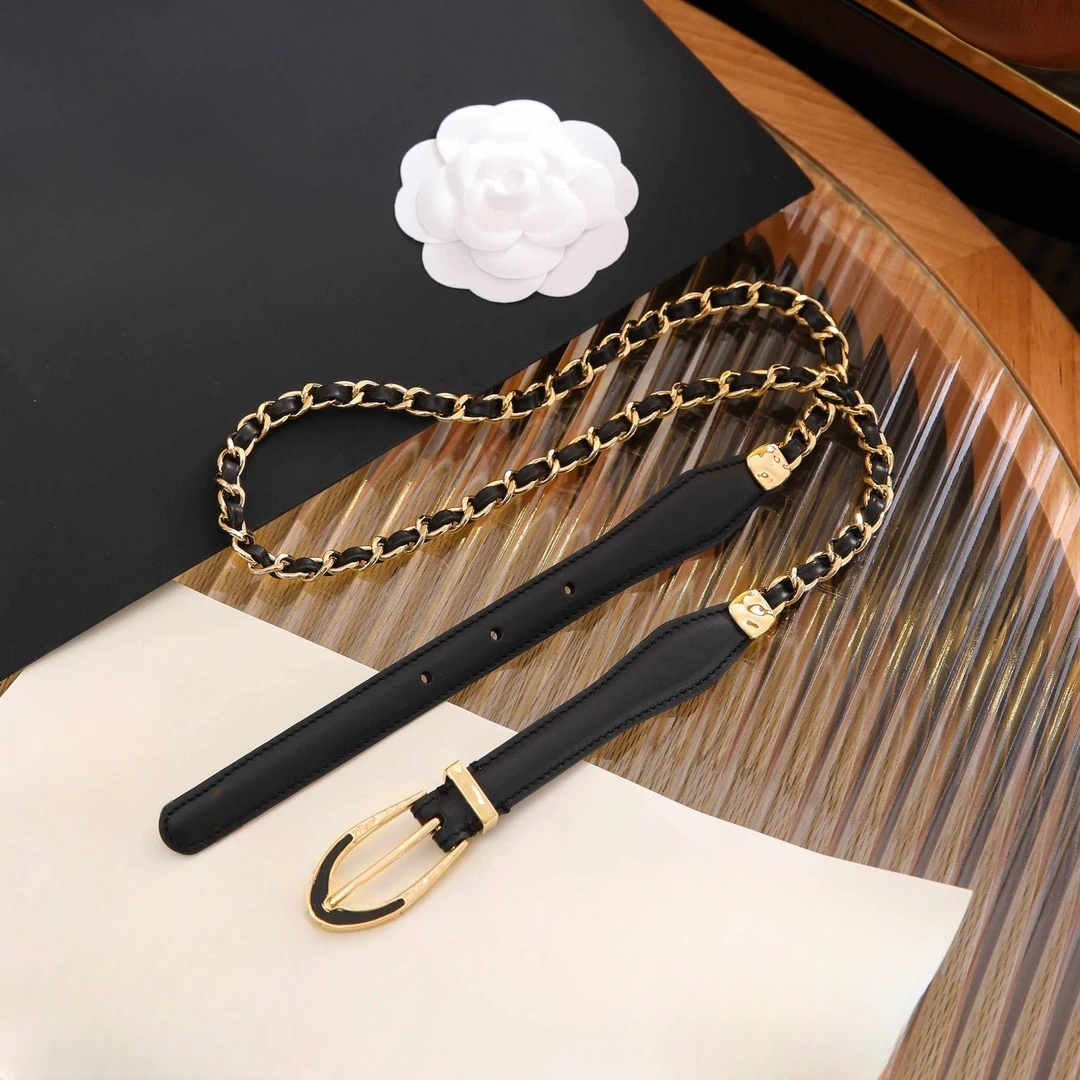 

New customized brass gold-plated buckle calf leather belt