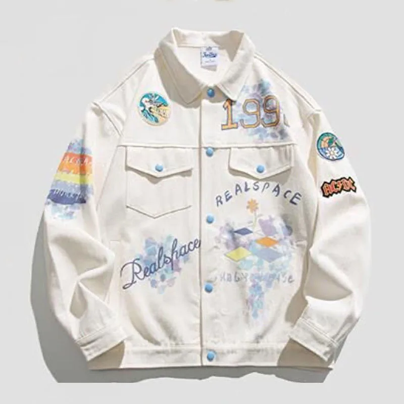 

Graffiti Printed Baseball Uniform Jacket Men Autumn Harajuku High Street Colorful Punching Jacket Unisex Oversize Patchwork Coat
