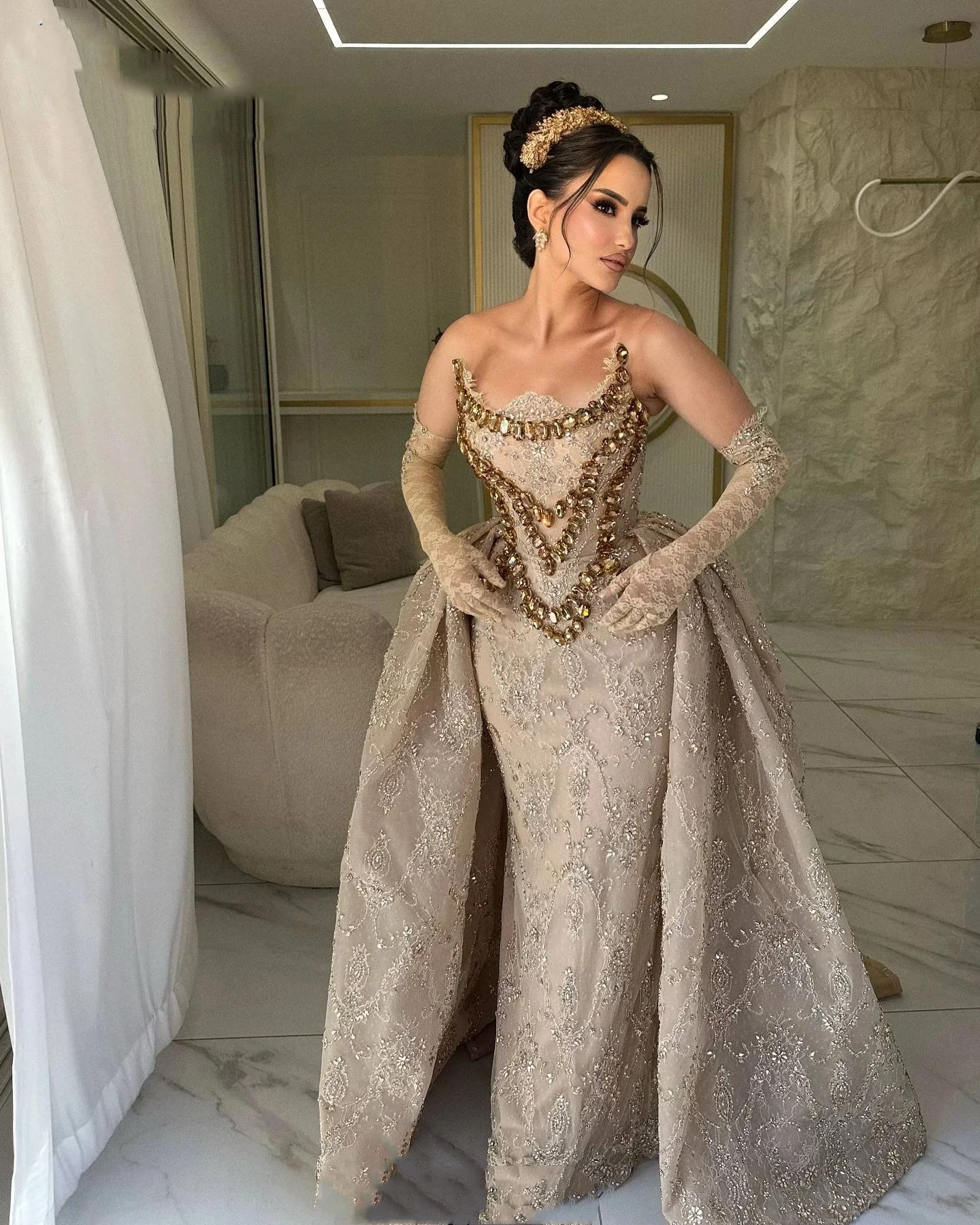 مثير بلا أكمام أحجار الراين فساتين السهرة الفاخرة...