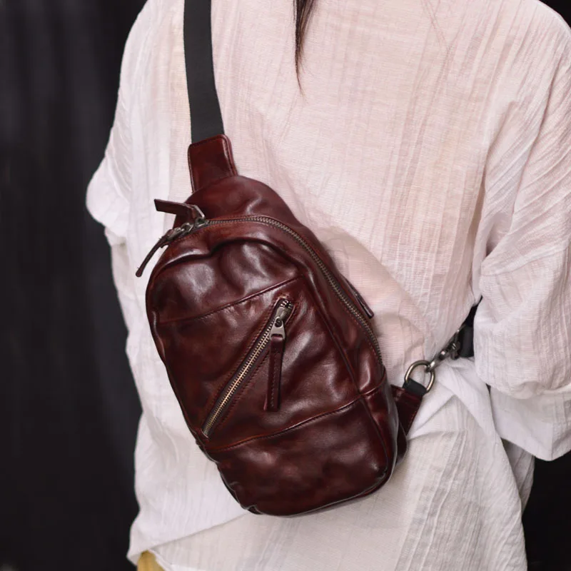 

AETOO Leather chest bag neutral wind large capacity crossbody bag Multi-functional waist pack fold design outdoor casual should