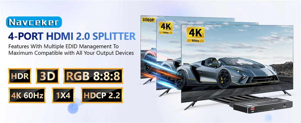 4K 60Hz HDMI-compatible Splitter 1 input 4 outputs HDMI Adapter one to 2 4 HD Vi