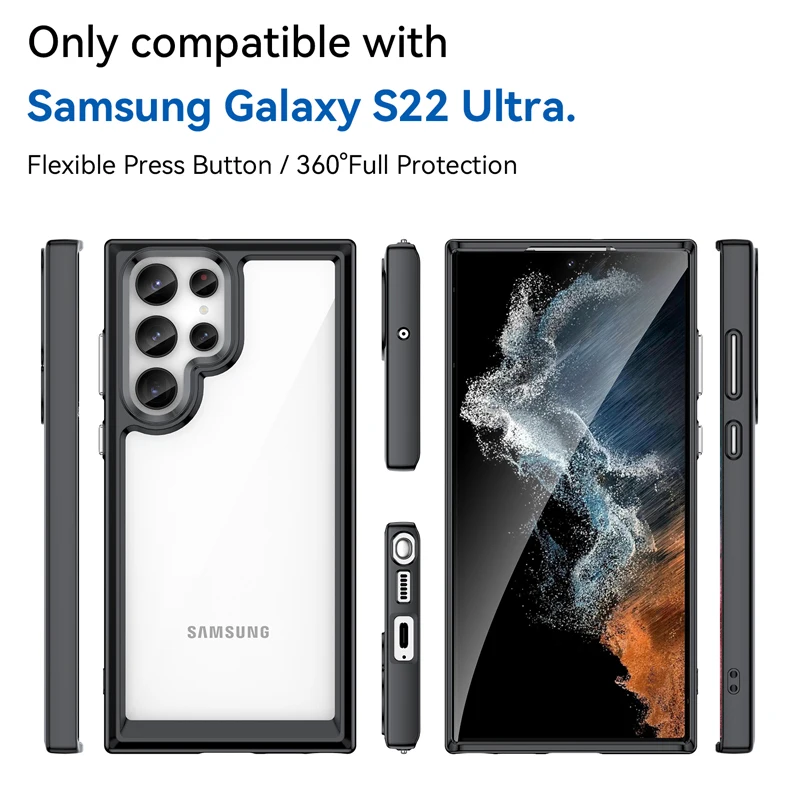 Transparent Clear Case with Anti-Fingerprint Soft Edges and Durable PC+TPU Back Cover