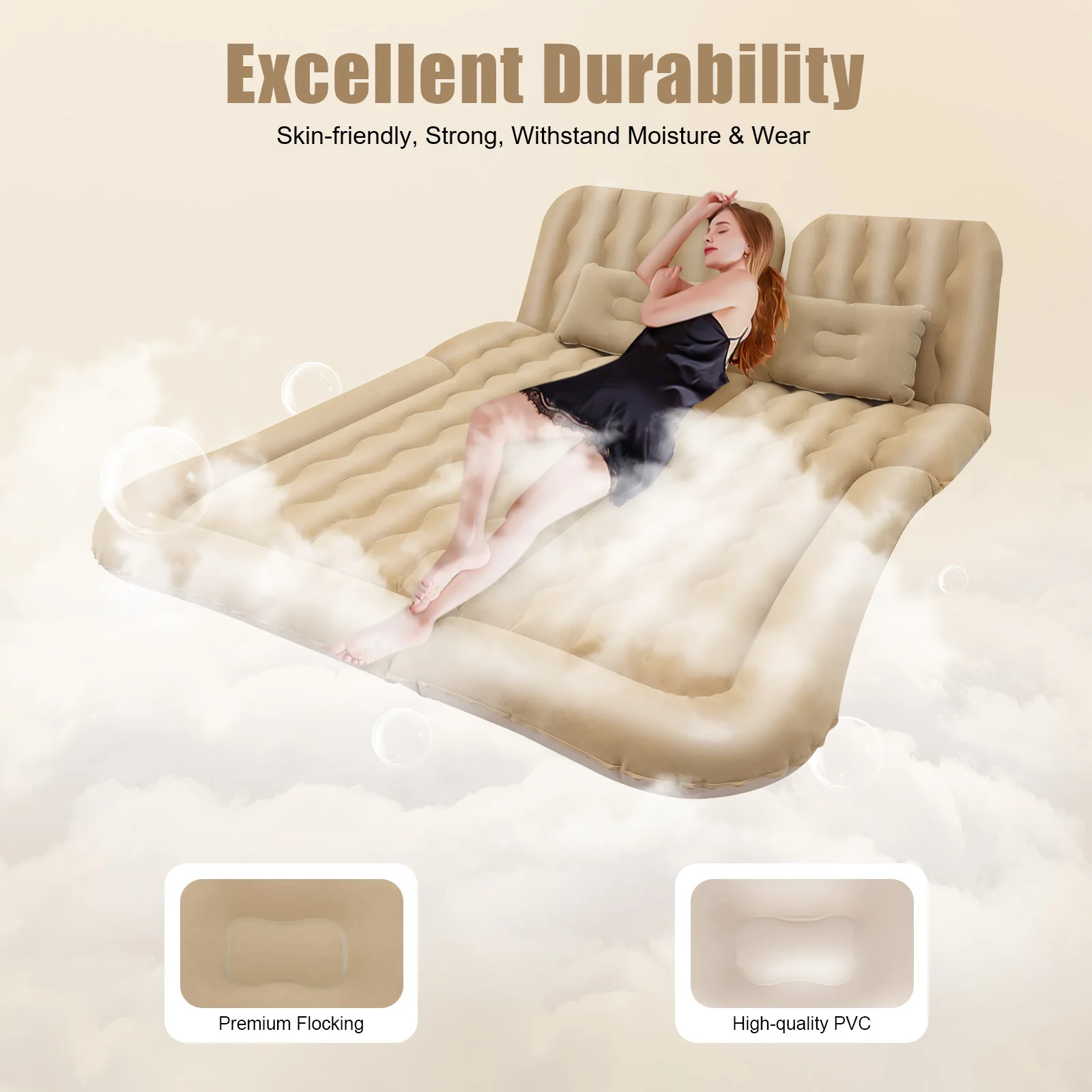 Car Bed Suv Air Mattress, Portable Thickened Camping Air Mattress with 2 Cushions and Pump, Car Air Mattress for Travel Outdoor