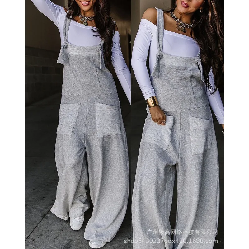 

Wepbel Light Gray Jumpsuits Women Fashion Overalls Casual Suspender Wide-Leg Jumpsuit Icon1 Contrast Paneled Suspender Jumpsuit