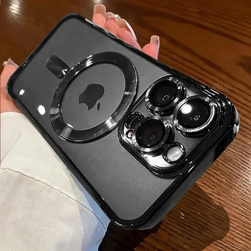 Luxury Plating Wireless Charging Case with Magnetic Lens Protector