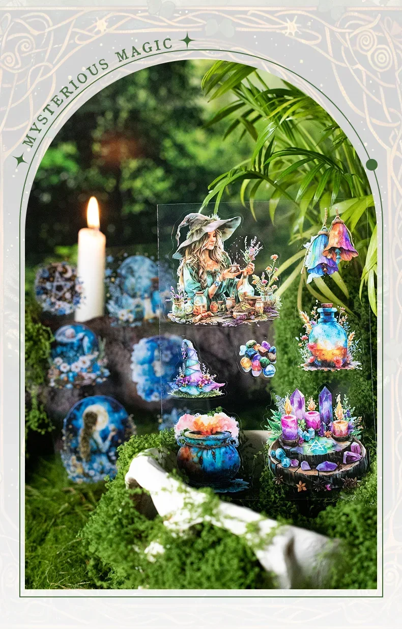 20Sheets Sticker Book Manual Handbook Base Forest Witch Dark Night Decoration Writing Notebooks Scrapbook cut 183*113mm