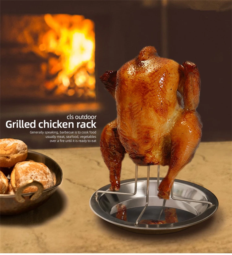 

Chicken Roaster Rack With Bowl Carbon Steel Beer Can Chicken Turkey Roaster BBQ Grill Rack Stand Holder Tray