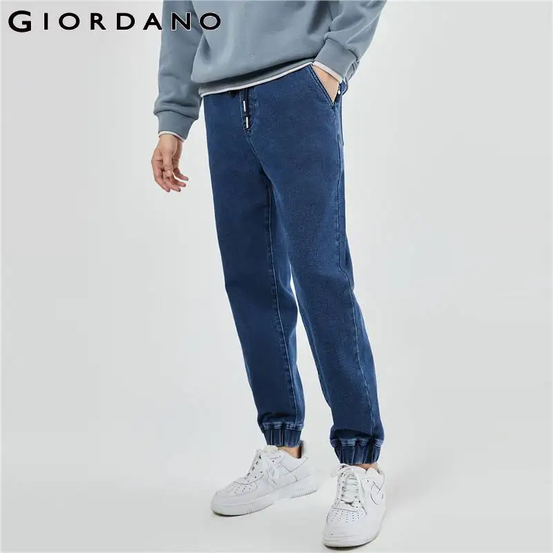 

GIORDANO Men Pants Drawstring Elastic Waist Chunky Denim Pants Solid Color Multi-Pocket Fashion Casual Denim Pants 18113922