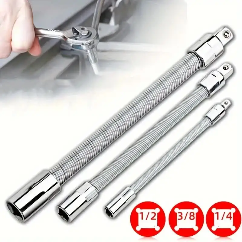 GOXAWEE Wrench Sleeve Extension Rod Socket Wrenches Drive Head Bendable 1/4 3/8 1/2 Drive Flexible Socket Extension Bar 3pcs ratchet head wrench set ratchet wrench hardware hand tools