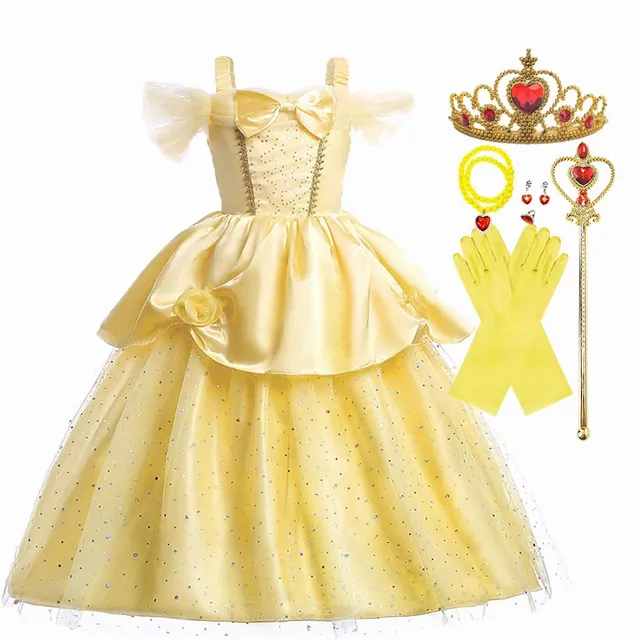 Girl Belle Princess Dress Kids Beauty and The Beast Costume Girl Baby Christmas Princess Birthday Party Fancy Dress 2-10 Years Belle dress A set 4