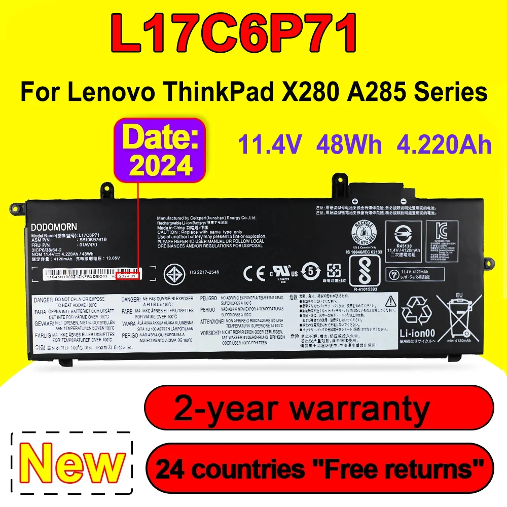 Lenovo-ThinkPad bateria do portátil, X280, série A285,