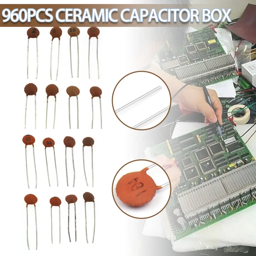 

960pcs 24 Values Ceramic Disc Capacitor Kits 2PF-100NF Assortment Accessories 2P 5P 10P 330P 470P 680P 102 152 222 322 682 683