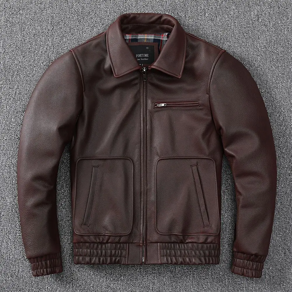 

2023 Retro Genuine Leather Men's Motorcycle Leather Jackets Mens Oblique Zipper Moto Leather Jacket Cowhide Pilot Coat