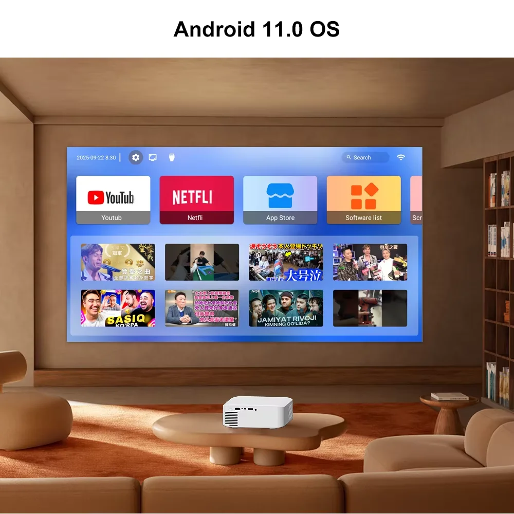 Touyinger L9W 울트라 미니 프로젝터+스탠드 안드로이드 1080P 고화질 오토포커스 1000ANSI 루멘, 홈시어터에 적합