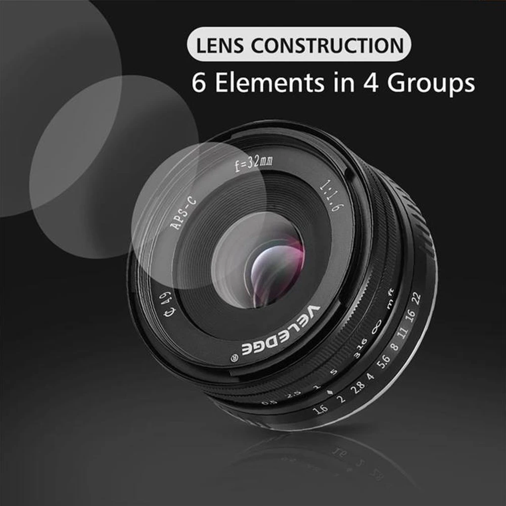 N05R VELEDGE 32MM F1.6 후지 마이크로 싱글 카메라 X-T X-PRO X-E 시리즈 카메라 렌즈용 수동 고정 초점 렌즈