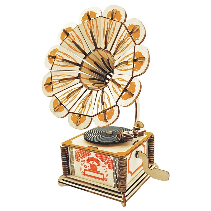 Creative 3D Wooden Assembly Model Puzzle Retro Phonograph Telephone Camera DIY Kids Toys For Children Home Room Decoration 4