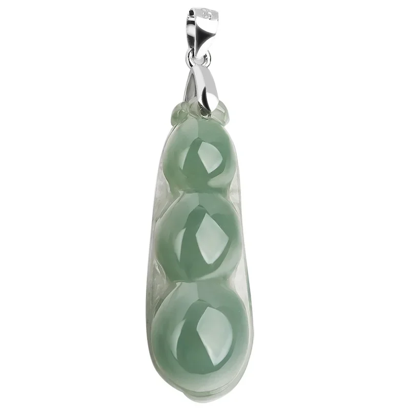 

Burmese Jade Beans Pendant Stone Men Carved Gemstones 925 Silver Natural Amulets Necklace Jadeite Green Gift Emerald