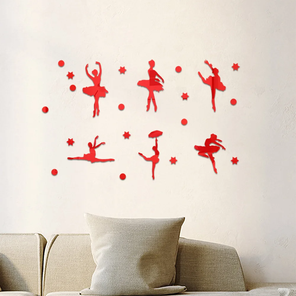 Ballet girl acrylic mirror wall paste children's room dance studio living room wall self-adhesive decoration house decoration
