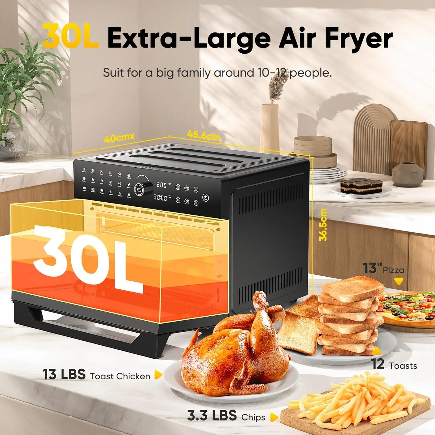 32QT Extra Large Air Fryer, Toaster Oven Air Fryer Combo, 360°Hot Air Circulation for Healthier Food, 1800W Preset Dual Cook 2