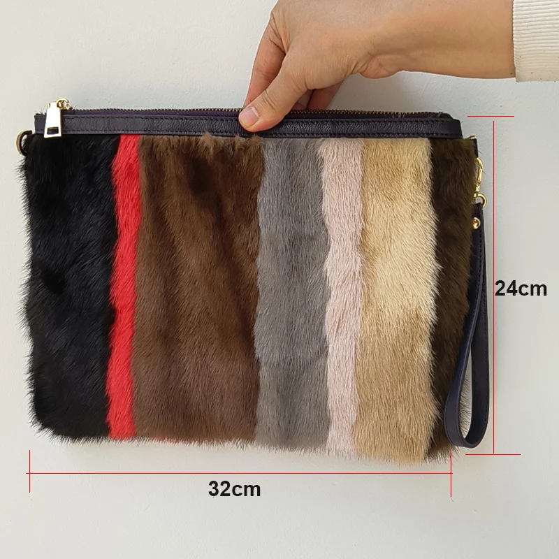 High Quality Real Mink Fur Handbag Women Casual Long Belt Genuine Fur Shoulder Bag Genuine Tote Bags Femme