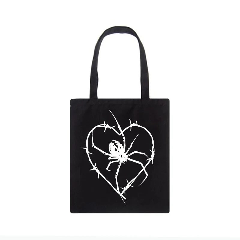 Gothic spider print women shoulder bags Vintage canvas bag large capacity women bag emo dark snake shopper bag casual y2k Tote 