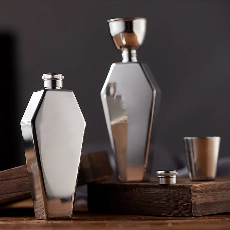 Description Picture 4 of item3.5oz Mini Hip Flask 100ML Personalized Coffin Shape New Stainless Steel Portable Flagon Travel Wine Pot Bar Gift Supplies
