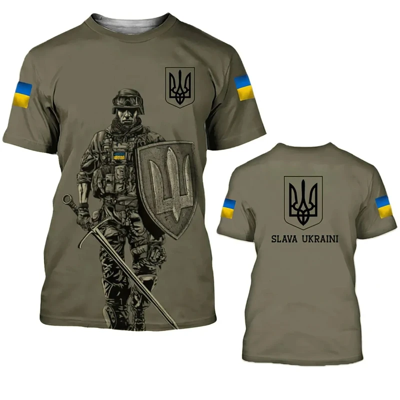 

Футболка мужская с украинским флагом, рубашка в стиле украинской армии, камуфляжный топ с коротким рукавом, уличная одежда оверсайз с круглым вырезом, на лето