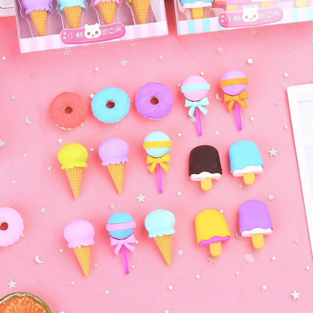 

Soft Erasers Pupil Interesting Erasers Cute Food Shape Cartoon Erasers Lollipop Ice Cream Doughnut Safe Kids for Entertainment