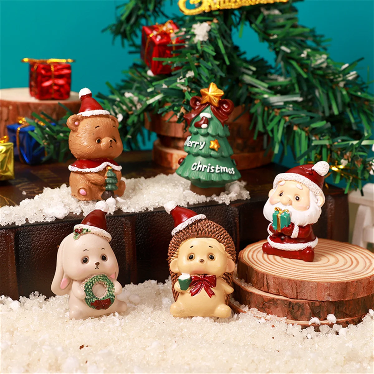 

Christmas Small Ornaments Micro Landscape Cute Cartoon Santa Claus Christmas Tree Animal Decoration Blind Box Gift